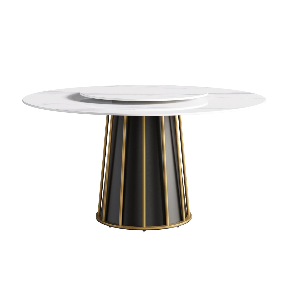 59.05" Modern Artificial Stone Round Panel Metal Iron Base Dining Table, Can Accommodate 8 People Artificial Stone Turntable (Not Including Chairs) - White / Black by Couch.com