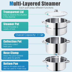 11-Quart Stainless Steel Pan Fruit Juicer Steamer