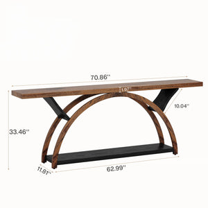Console Table With 2 Tier Storage And Half Moon Frame For Hallway - Brown / Black