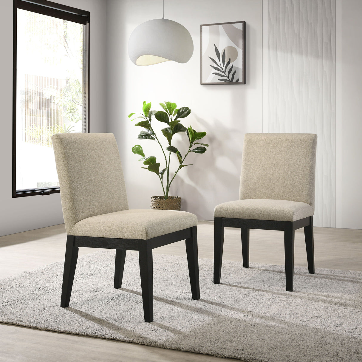Roundhill Furniture - Rocco Contemporary Solid Wood Dining Chairs (Set of 2) - Beige by Couch.com