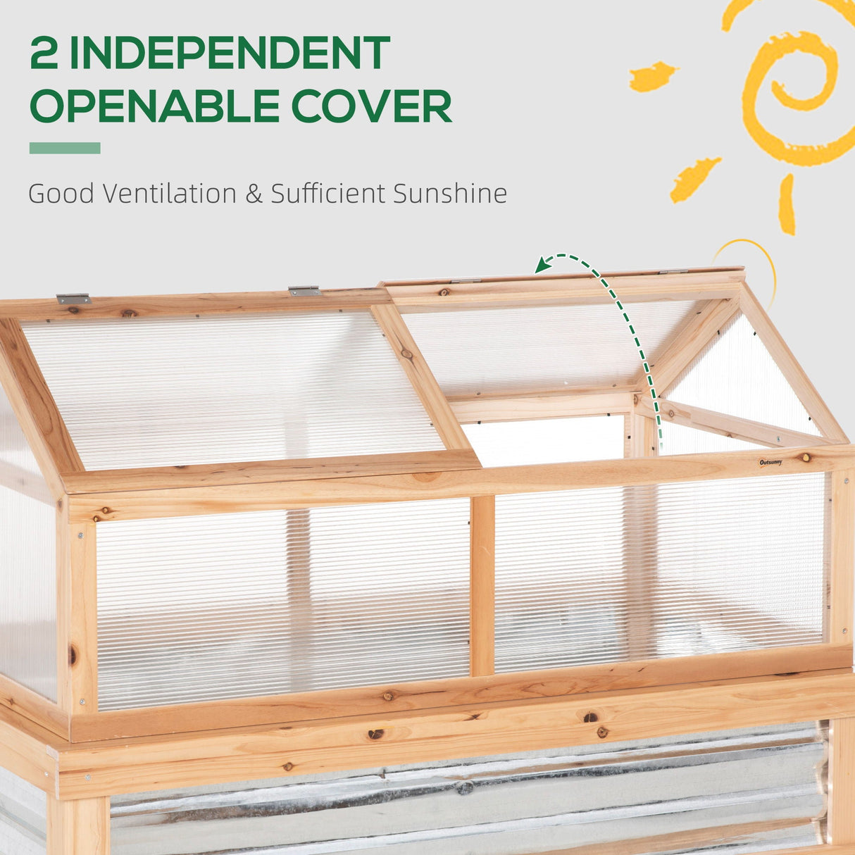 Outsunny - Raised Garden Bed With Polycarbonate Greenhouse, Wooden Garden Cold Frame Greenhouse, Flower Planter Protection, 48" x 24" x 32" - Natural by Couch.com
