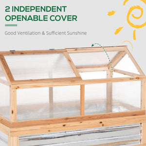 Outsunny - Raised Garden Bed With Polycarbonate Greenhouse, Wooden Garden Cold Frame Greenhouse, Flower Planter Protection, 48" x 24" x 32" - Natural by Couch.com