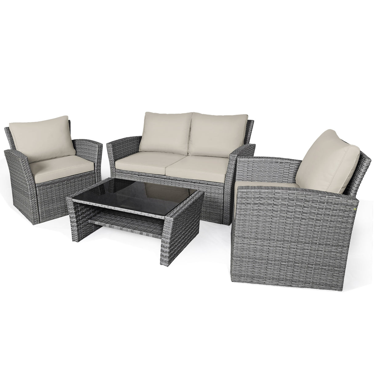 4 Pieces Patio Rattan Furniture Set Sofa Table with Storage Shelf Cushion-Gray