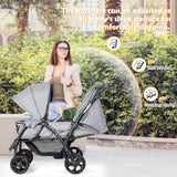 Foldable Lightweight Front Back Seats Double Baby Stroller-Black