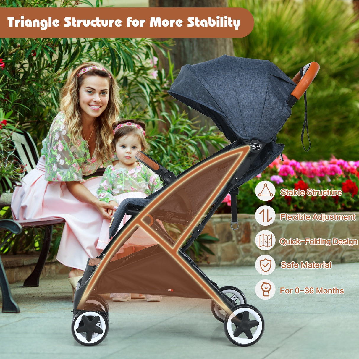 Lightweight Aluminium Frame Baby Stroller with Net-Beige