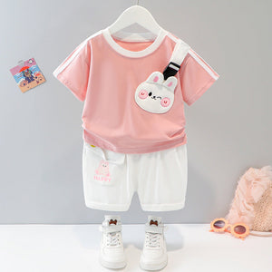 Short-sleeved Cartoon Animal Two-piece Set Children's Western Style