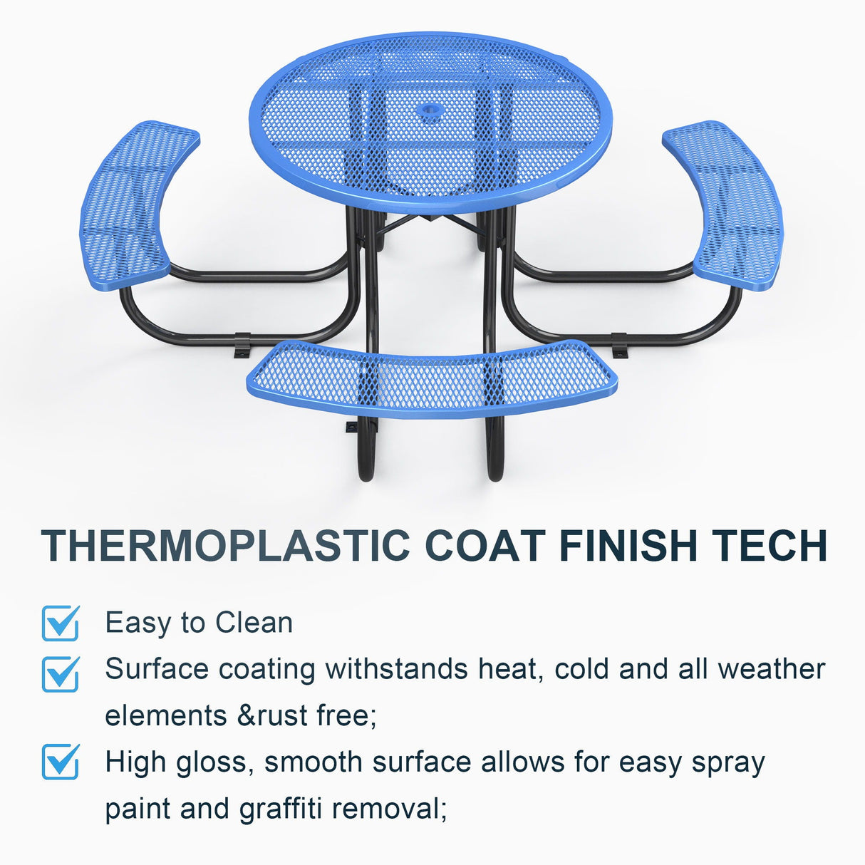 Outdoor Steel Picnic Round Table With Umbrella Pole - Blue by Couch.com
