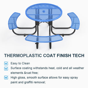 Outdoor Steel Picnic Round Table With Umbrella Pole - Blue by Couch.com