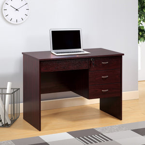 Three Locking Drawers On Metal Glides Student Desk Work Desk Modesty Panel Metal Bar Handles - Mahogany by Couch.com