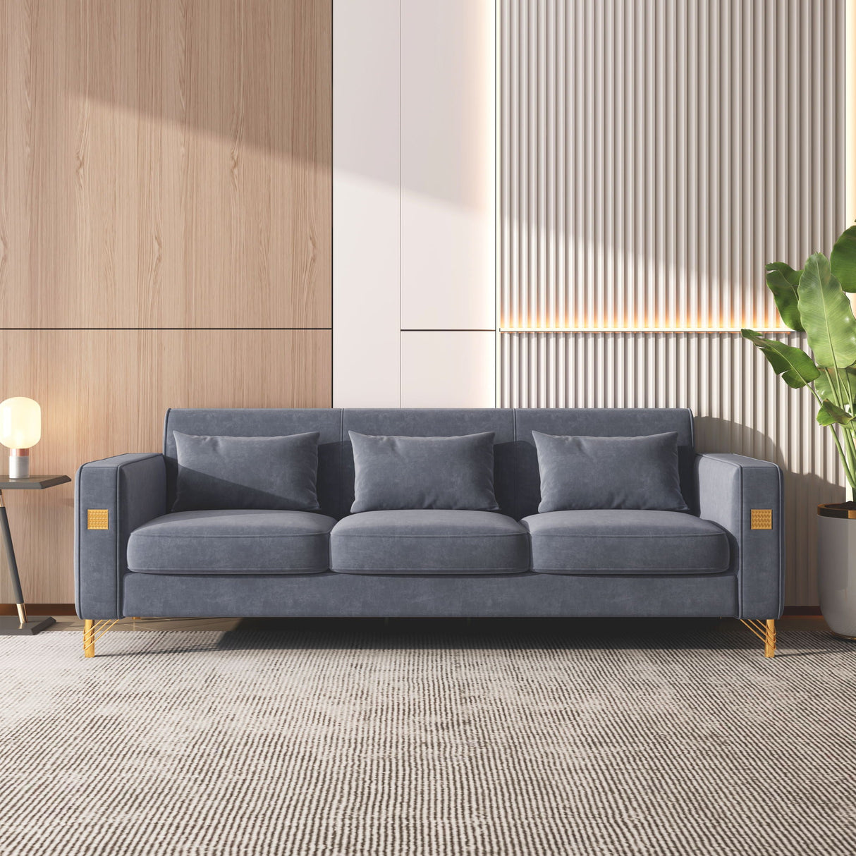 Velvet Sofa With Pillows And Metal Leg For Living Room by Couch.com