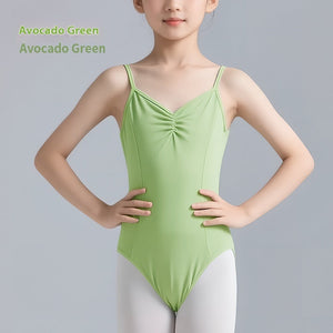 Girls' Solid Color Nylon Sling Ballet Jumpsuit