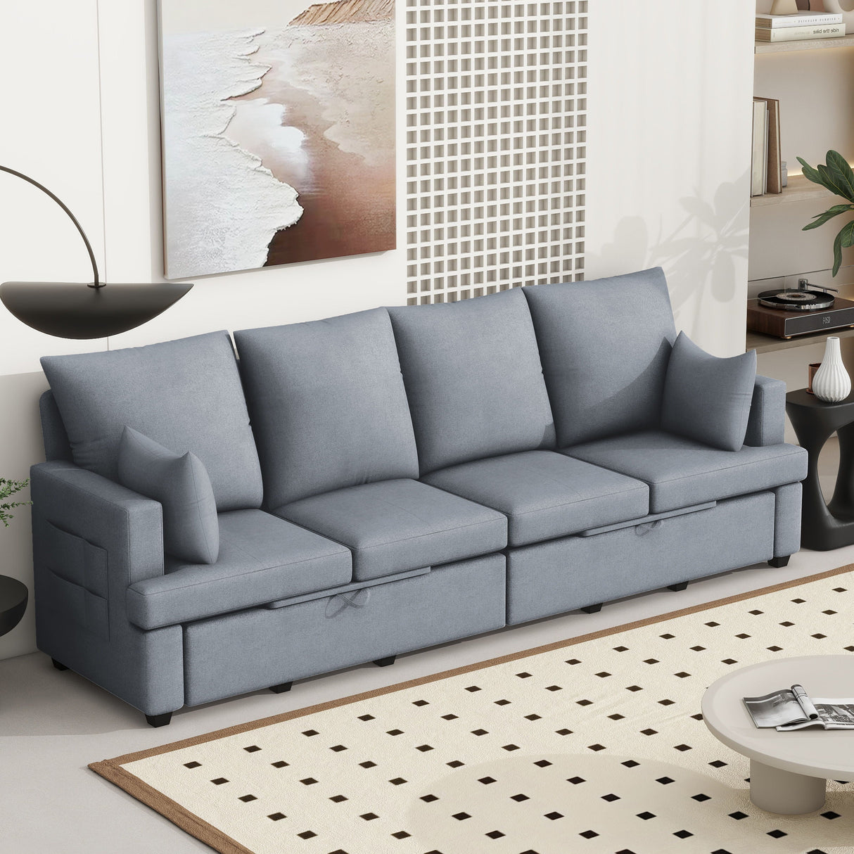 4 Seat Chenile Sectional Sofa Set With 2 Pilows, Freely Combinable by Couch.com