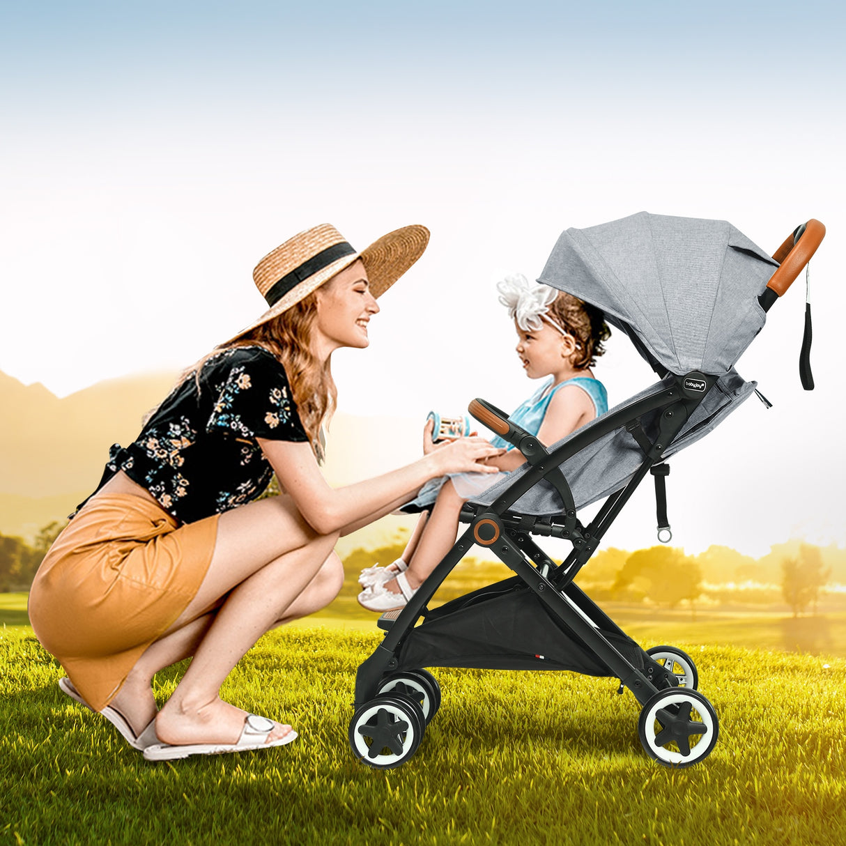 Lightweight Aluminium Frame Baby Stroller with Net-Beige