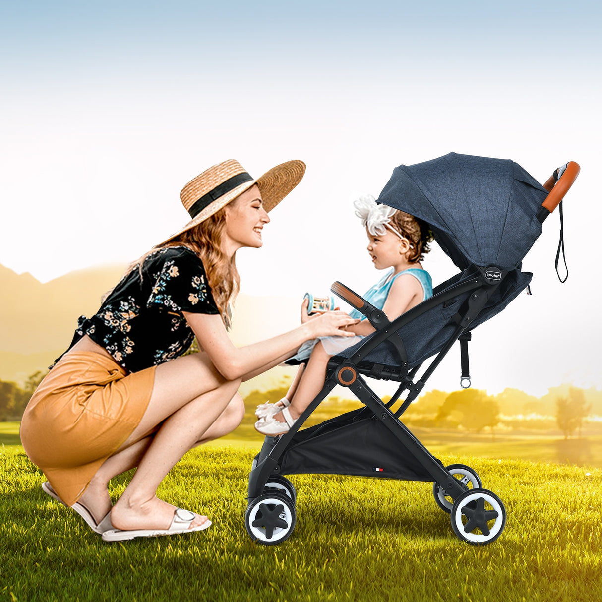 Lightweight Aluminium Frame Baby Stroller with Net-Beige