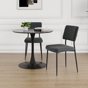 Modern Gray Simple Velvet Dining Chair Fabric Upholstered Chair Family Bedroom Stool Back Dressing, Black Round Table Set, Chair Metal Legs (Set of 3) - Black / Dark Gray by Couch.com