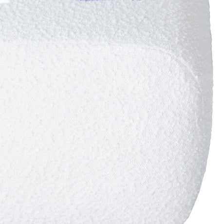 Close-up of the white textured surface of the Kelvin - Minimalist Design Bench featuring a curved edge, resembling soft plush fabric.
