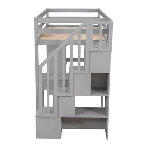 Loft Bed With Storage Drawers, Desk And Stairs With Shelves by Couch.com