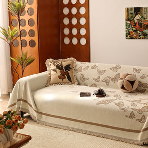Butterfly Jacquard Soft Couch Blankets Cover for Couch Reversible Modern Sofa Slipcover Throw Covers