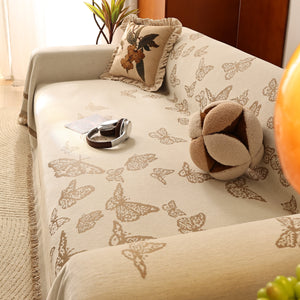 Butterfly Jacquard Soft Couch Blankets Cover for Couch Reversible Modern Sofa Slipcover Throw Covers