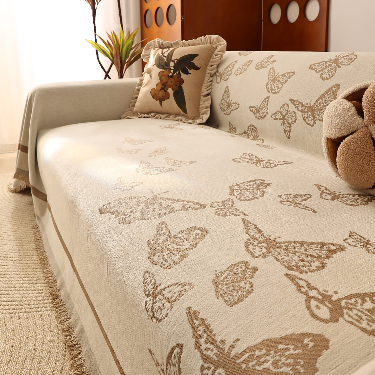 Butterfly Jacquard Soft Couch Blankets Cover for Couch Reversible Modern Sofa Slipcover Throw Covers