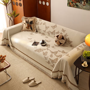 Butterfly Jacquard Soft Couch Blankets Cover for Couch Reversible Modern Sofa Slipcover Throw Covers