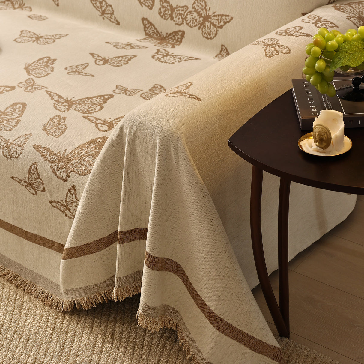 Butterfly Jacquard Soft Couch Blankets Cover for Couch Reversible Modern Sofa Slipcover Throw Covers