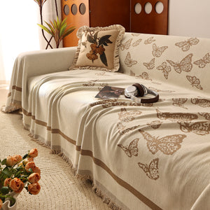Butterfly Jacquard Soft Couch Blankets Cover for Couch Reversible Modern Sofa Slipcover Throw Covers