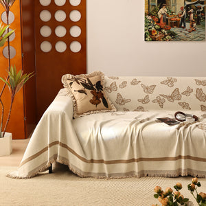 Butterfly Jacquard Soft Couch Blankets Cover for Couch Reversible Modern Sofa Slipcover Throw Covers