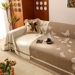 Butterfly Jacquard Soft Couch Blankets Cover for Couch Reversible Modern Sofa Slipcover Throw Covers