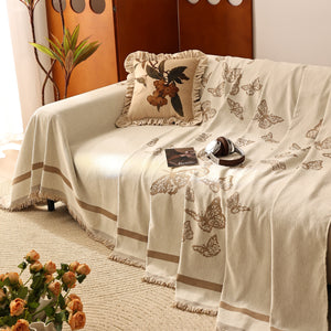 Butterfly Jacquard Soft Couch Blankets Cover for Couch Reversible Modern Sofa Slipcover Throw Covers