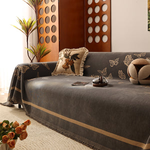 Butterfly Jacquard Soft Couch Blankets Cover for Couch Reversible Modern Sofa Slipcover Throw Covers
