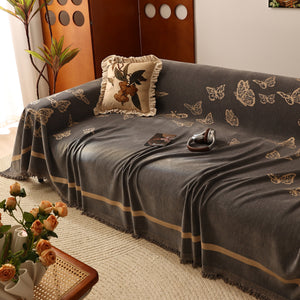 Butterfly Jacquard Soft Couch Blankets Cover for Couch Reversible Modern Sofa Slipcover Throw Covers