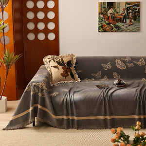 Butterfly Jacquard Soft Couch Blankets Cover for Couch Reversible Modern Sofa Slipcover Throw Covers