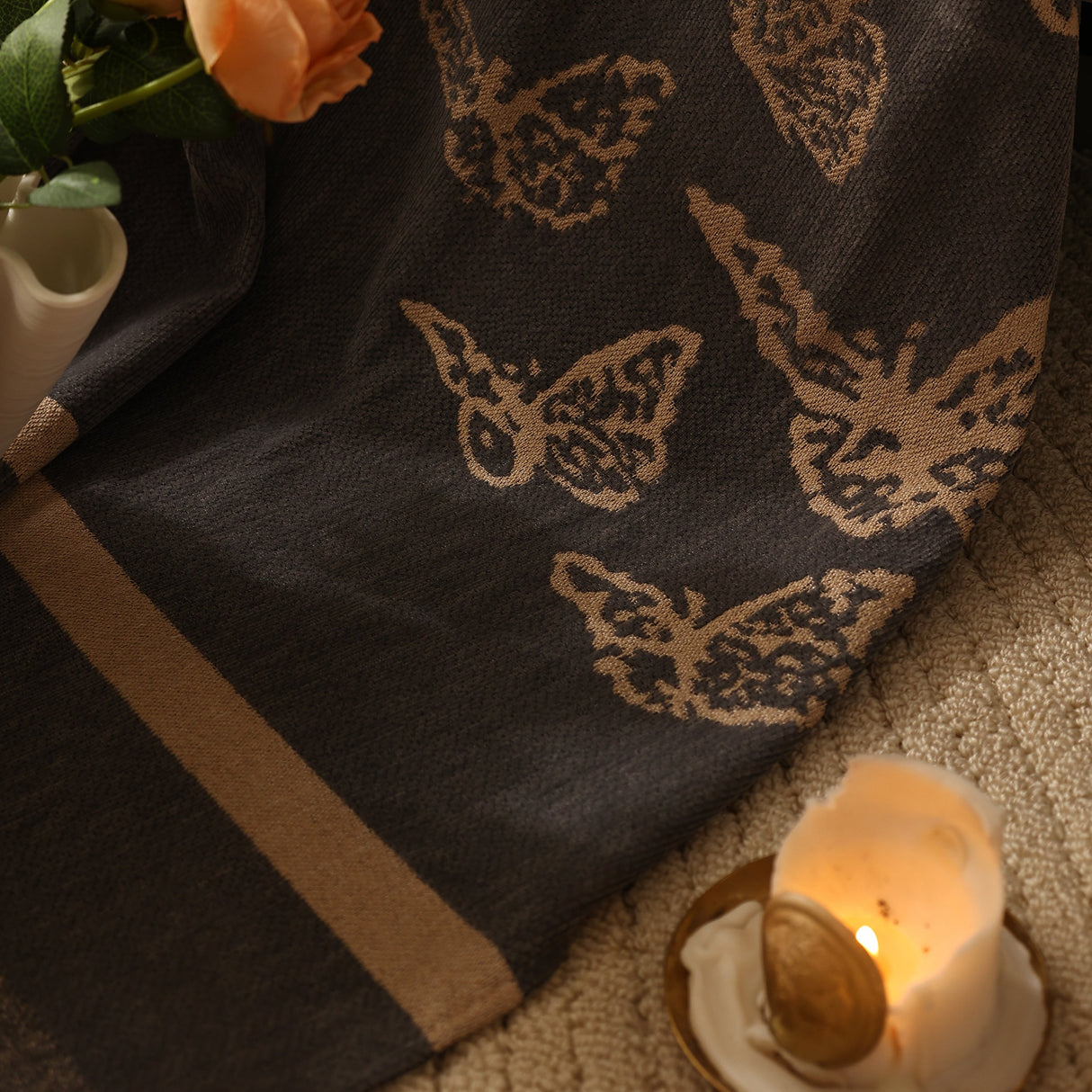 Butterfly Jacquard Soft Couch Blankets Cover for Couch Reversible Modern Sofa Slipcover Throw Covers