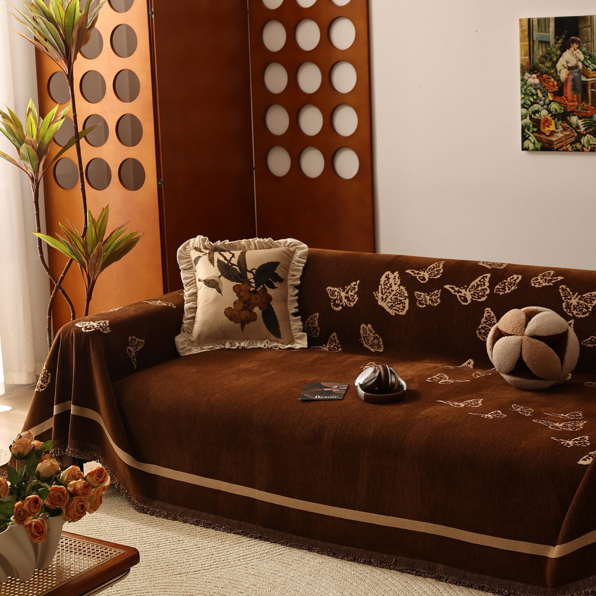 Butterfly Jacquard Soft Couch Blankets Cover for Couch Reversible Modern Sofa Slipcover Throw Covers