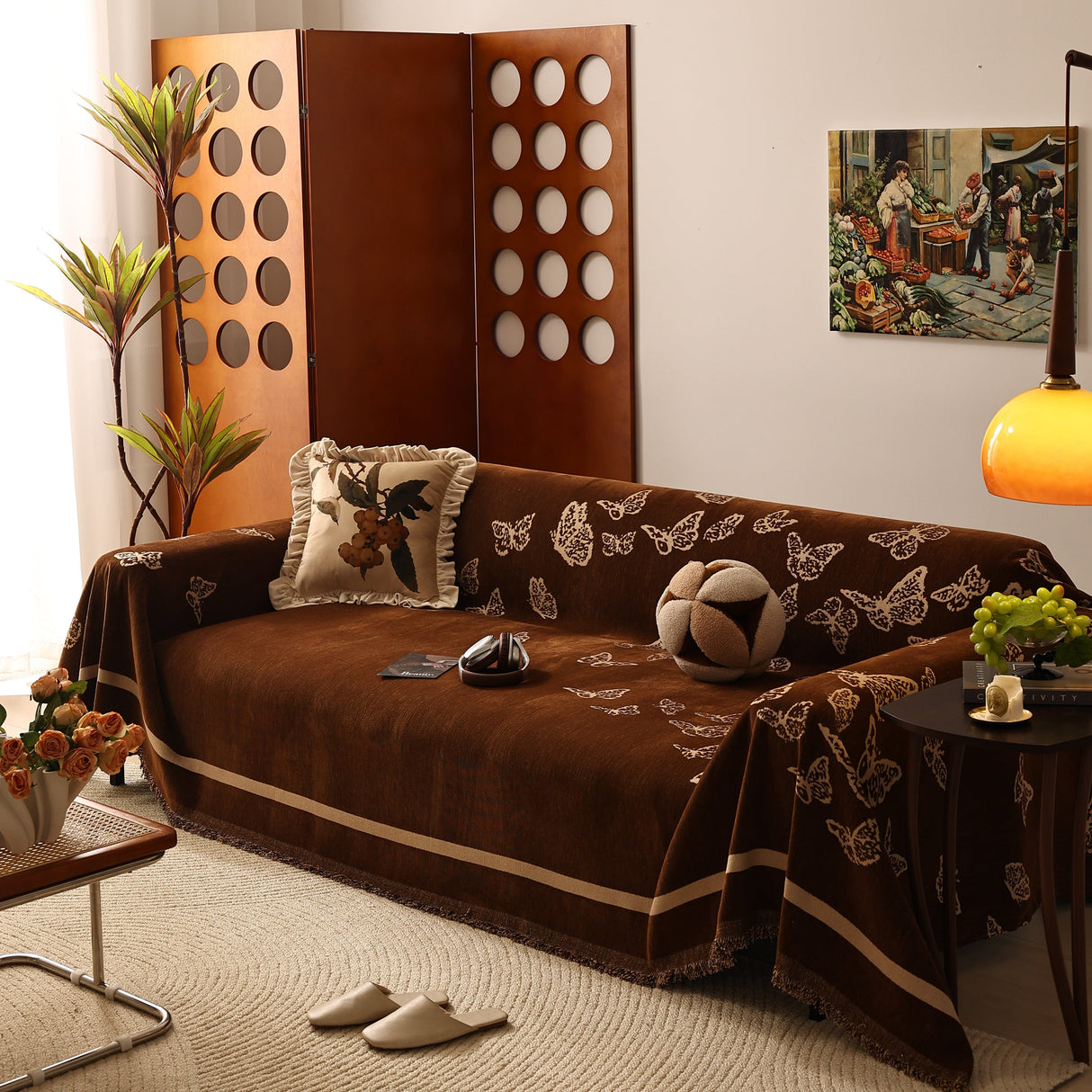 Butterfly Jacquard Soft Couch Blankets Cover for Couch Reversible Modern Sofa Slipcover Throw Covers