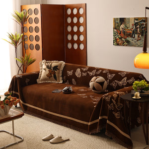 Butterfly Jacquard Soft Couch Blankets Cover for Couch Reversible Modern Sofa Slipcover Throw Covers