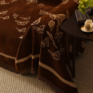 Butterfly Jacquard Soft Couch Blankets Cover for Couch Reversible Modern Sofa Slipcover Throw Covers