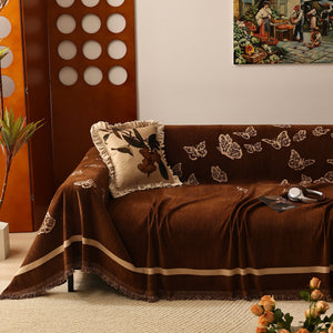 Butterfly Jacquard Soft Couch Blankets Cover for Couch Reversible Modern Sofa Slipcover Throw Covers