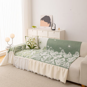 Botanical Sofa Cover with Chiffon Skirt, Floral Couch Throw Blanket for All-Season