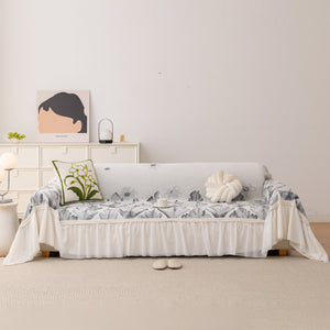 Botanical Sofa Cover with Chiffon Skirt, Floral Couch Throw Blanket for All-Season