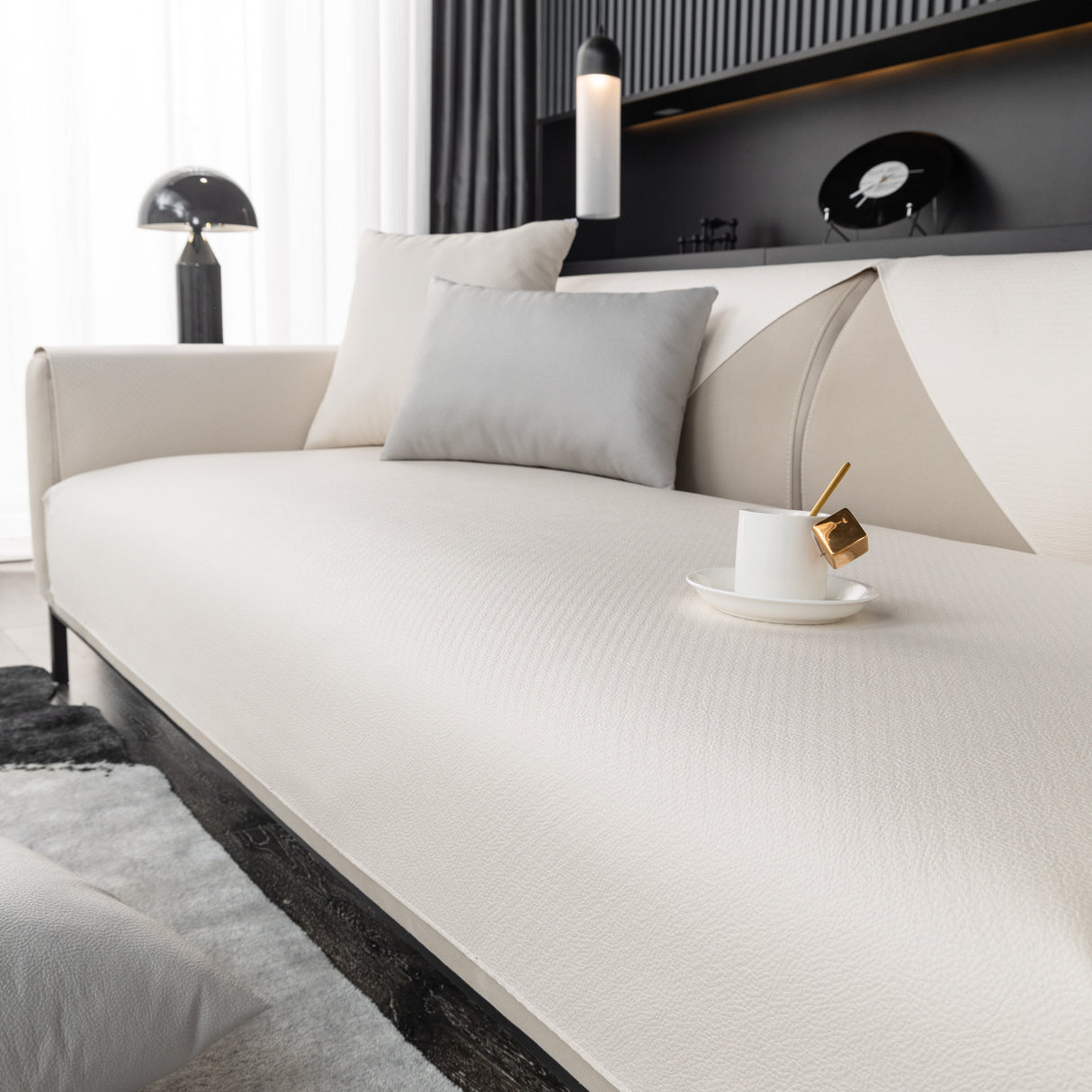 Waterproof Faux Leather Slipcover with Non-Slip Backing for Sofa, Pet Couch Protector for Living Room