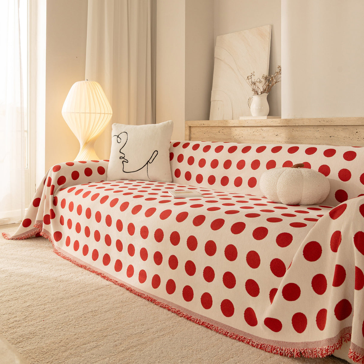 Chenille Polka Dot Sofa Cover Throw, Soft Thick Couch Cover Blanket Furniture Covers