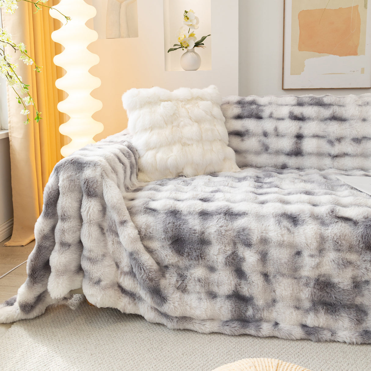 Thick Faux Fur Couch Cover Fluffy Fuzzy Warm Washable Furniture Protector for Kids Pets