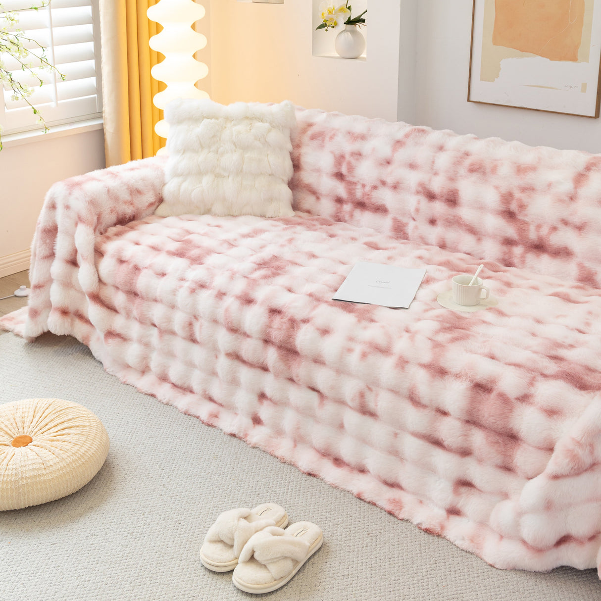 Thick Faux Fur Couch Cover Fluffy Fuzzy Warm Washable Furniture Protector for Kids Pets