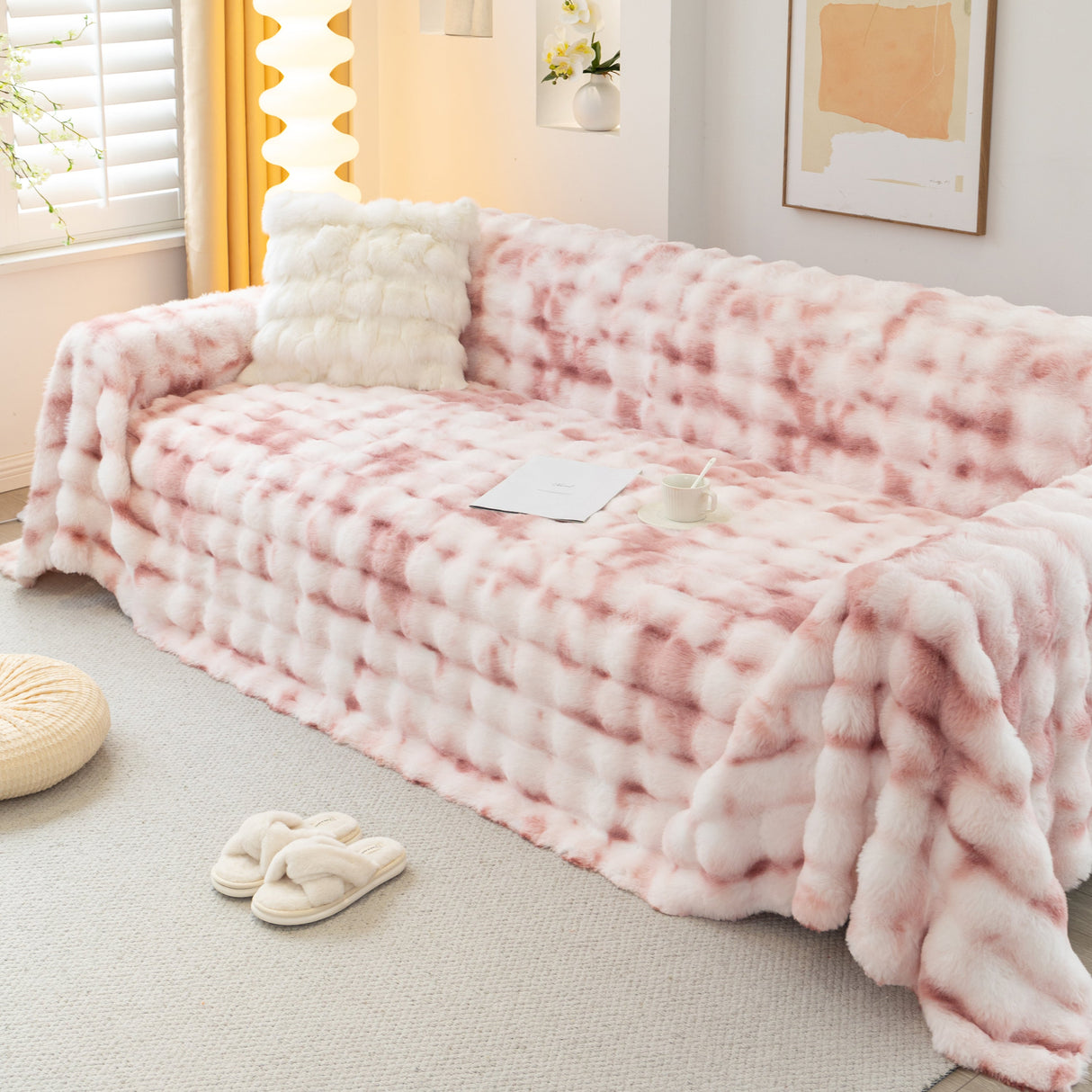 Thick Faux Fur Couch Cover Fluffy Fuzzy Warm Washable Furniture Protector for Kids Pets