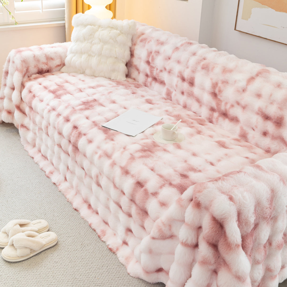 Thick Faux Fur Couch Cover Fluffy Fuzzy Warm Washable Furniture Protector for Kids Pets