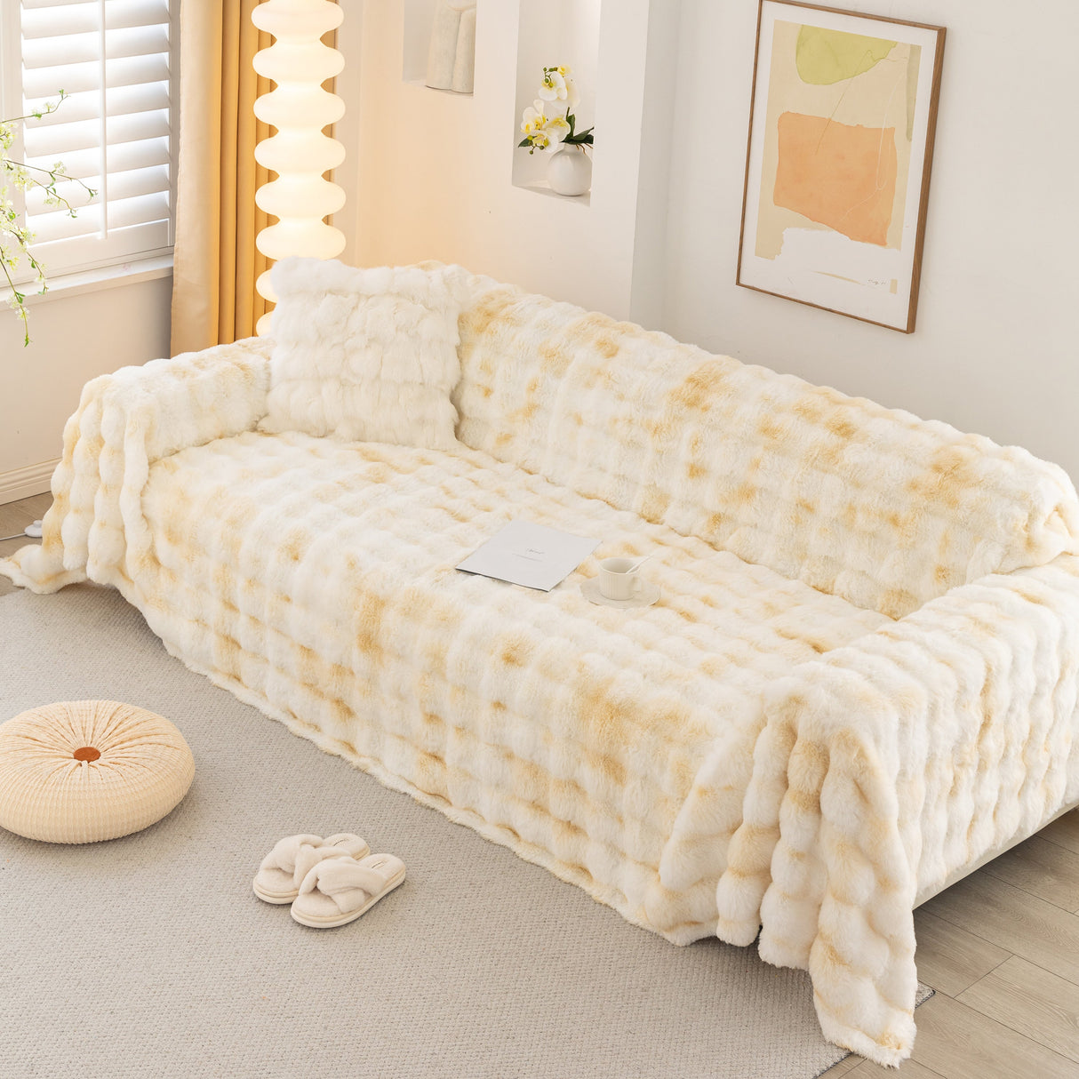 Thick Faux Fur Couch Cover Fluffy Fuzzy Warm Washable Furniture Protector for Kids Pets