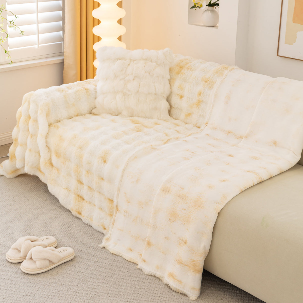 Thick Faux Fur Couch Cover Fluffy Fuzzy Warm Washable Furniture Protector for Kids Pets