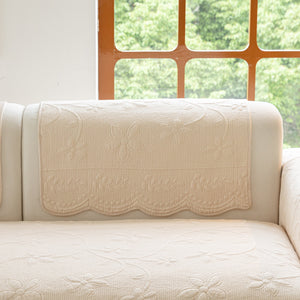 Floral Cotton Quilted Sofa Cover, Non-Slip Couch Protector with Scalloped Edges